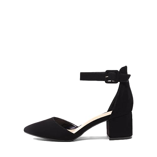 DREAM PAIRS Black Nubuck Low Heel Pump Shoes