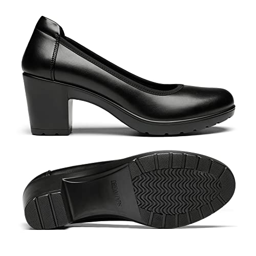 Black closed toe low block heel work pumps