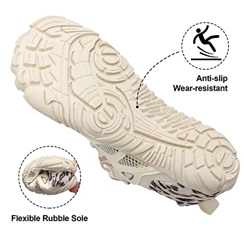 Beige Leopard Water Aerobics Barefoot Shoes for Women