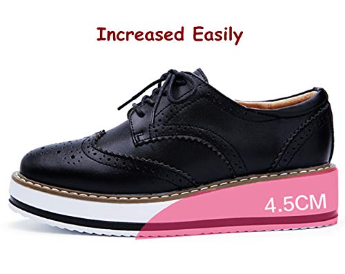 DADAWEN Women's Black Platform Wingtip Oxfords - Size 9.5