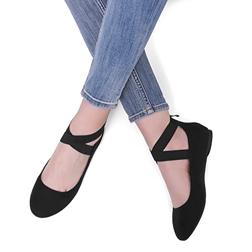 Black Elastic Ankle Straps Flats - Size 10
