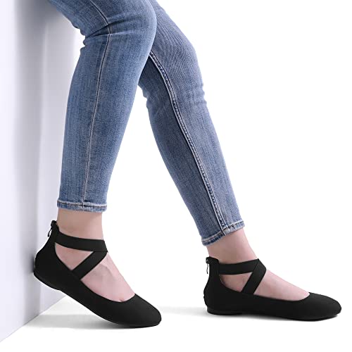 Black Elastic Ankle Straps Flats - Size 10