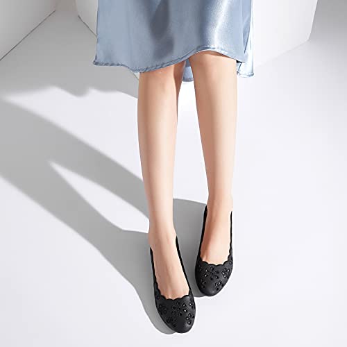 FRACORA Women's Black PU Leather Ballet Flats