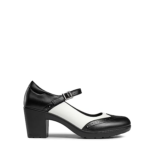 Women's Black and White Mary Jane Heel Oxfords