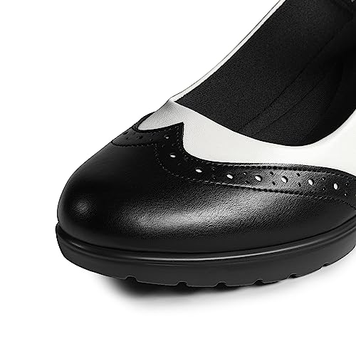 Women's Black and White Mary Jane Heel Oxfords