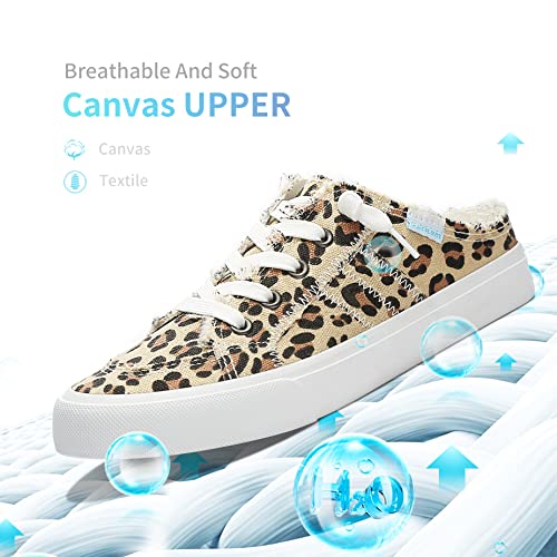 Leopard Print Canvas Mules: Women's Slip-On Fashion Sneakers