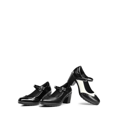 Women's Black and White Mary Jane Heel Oxfords