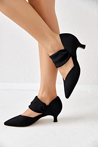 Black Coutgo Low Kitten Heel Pointed Toe Shoes
