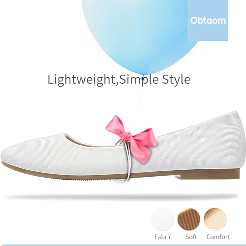 White Textile Round Toe Ballet Flats for Women