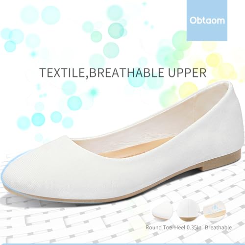 White Textile Round Toe Ballet Flats for Women