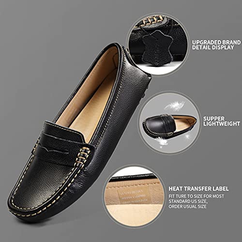 Artisure Women's Black Leather Penny Loafers Driving Moccasins