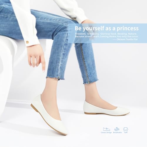White Textile Round Toe Ballet Flats for Women