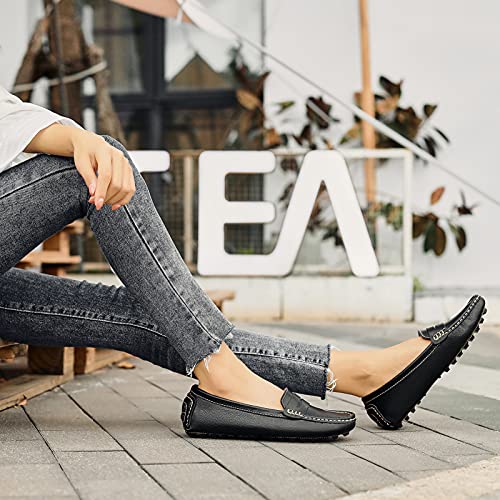 Artisure Women's Black Leather Penny Loafers Driving Moccasins