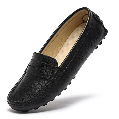 Artisure Women's Black Leather Penny Loafers Driving Moccasins