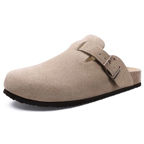 ODOLY Women's Taupe Suede Clogs with Arch Support