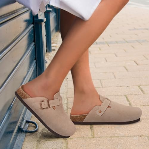 ODOLY Women's Taupe Suede Clogs with Arch Support