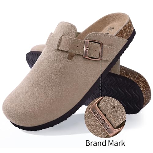 ODOLY Women's Taupe Suede Clogs with Arch Support