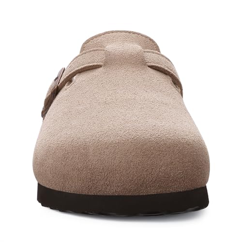 ODOLY Women's Taupe Suede Clogs with Arch Support