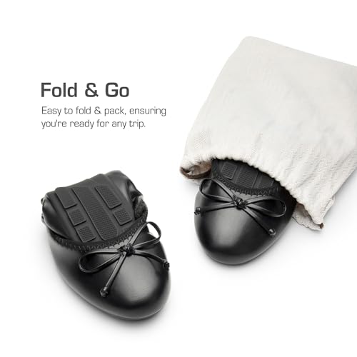 Black Foldable Ballet Flats, Bowknot Round Toe, Size 8.5