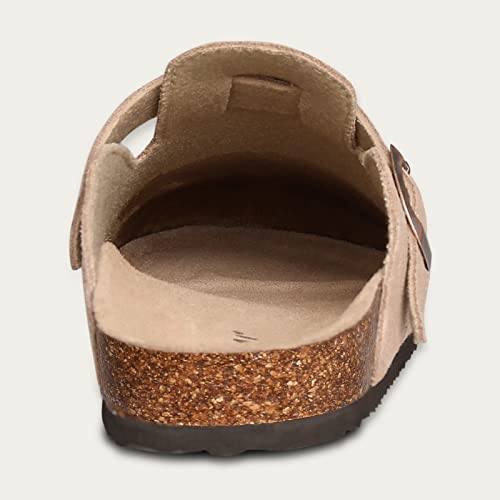 KIDMI Women's Suede Cork Footbed Mules Sandals Taupe