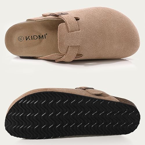 KIDMI Women's Suede Cork Footbed Mules Sandals Taupe