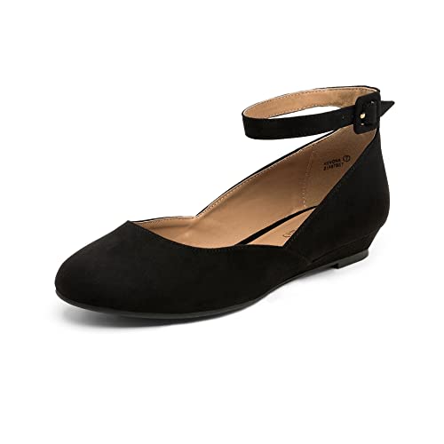 Black Suede Ankle Strap Flats: DREAM PAIRS Women's