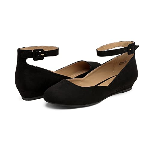 Black Suede Ankle Strap Flats: DREAM PAIRS Women's