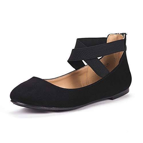 Black Elastic Ankle Straps Flats - Size 10