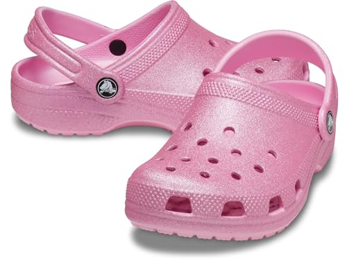 Women's Pink Tweed Glitter Crocs Classic Clog
