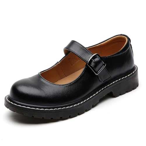 Black Leather Mary Jane Oxford Flats US 8