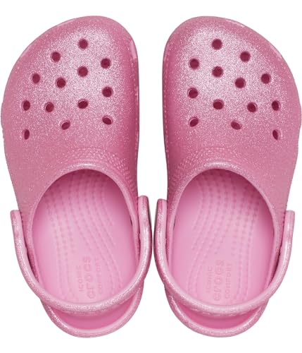 Women's Pink Tweed Glitter Crocs Classic Clog