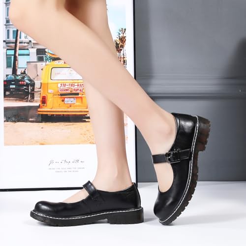 Black Leather Mary Jane Oxford Flats US 8