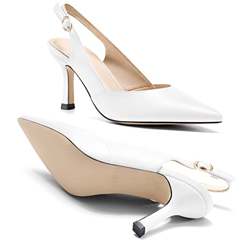 Rilista Women's Pointed Toe Kitten Heel Slingback Pumps
