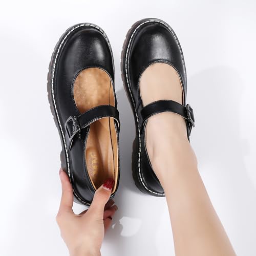 Black Leather Mary Jane Oxford Flats US 8