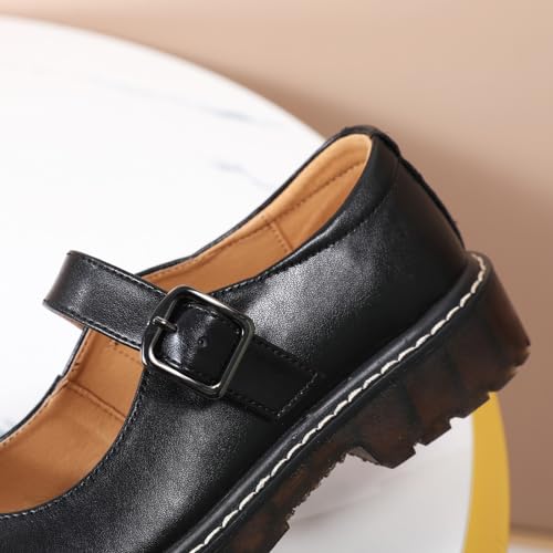 Black Leather Mary Jane Oxford Flats US 8
