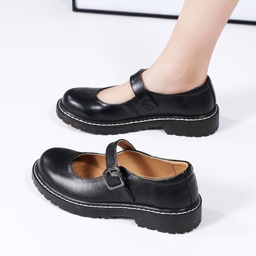 Black Leather Mary Jane Oxford Flats US 8