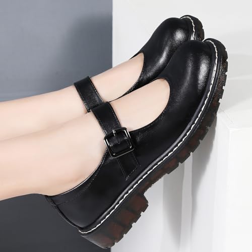 Black Leather Mary Jane Oxford Flats US 8