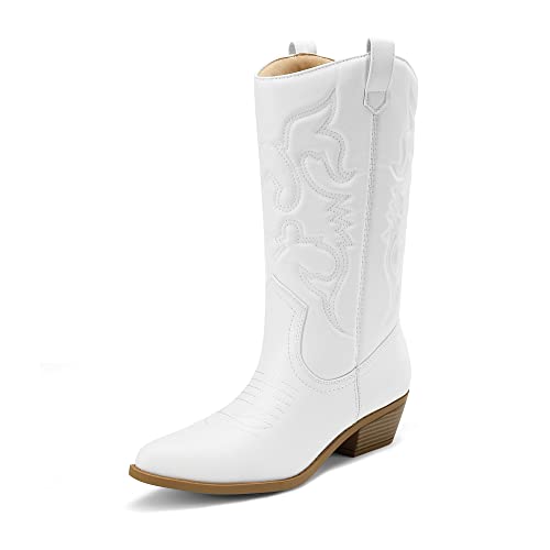 White Mid Calf Cowboy Boots - Size 8