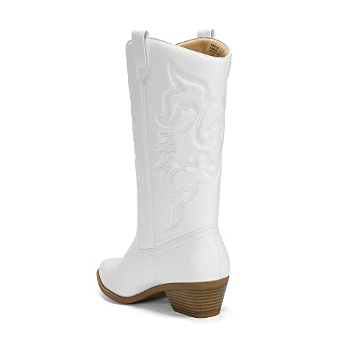 White Mid Calf Cowboy Boots - Size 8