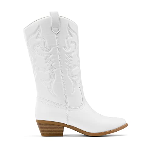 White Mid Calf Cowboy Boots - Size 8