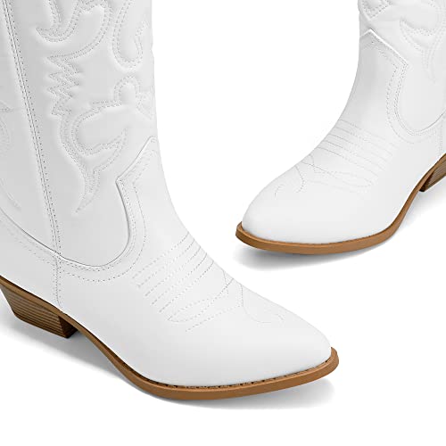 White Mid Calf Cowboy Boots - Size 8