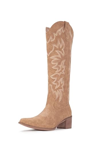 Women's Knee High Cowboy Boots with Pointy Toe