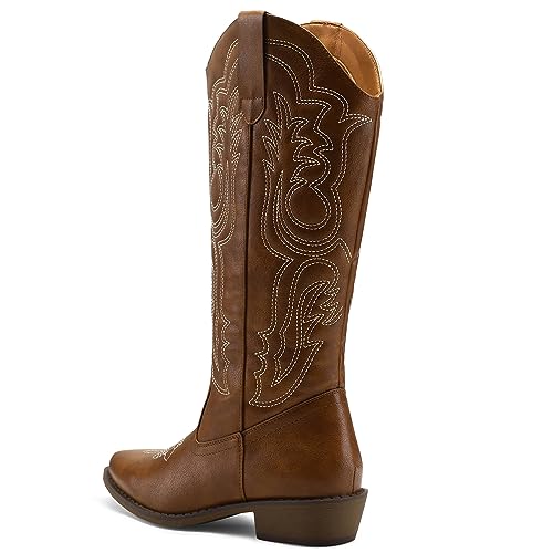 mysoft Women's Embroidered Cowboy Boots Chunky Heel