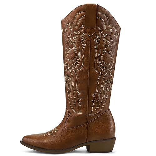 mysoft Women's Embroidered Cowboy Boots Chunky Heel