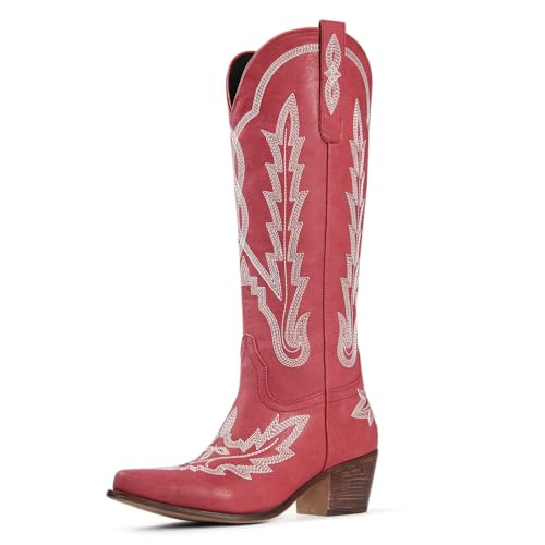 Red Knee High Cowgirl Boots for Women, Size 8