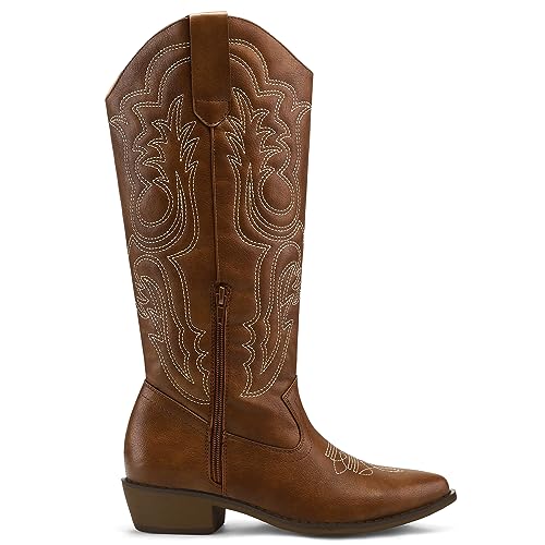 mysoft Women's Embroidered Cowboy Boots Chunky Heel