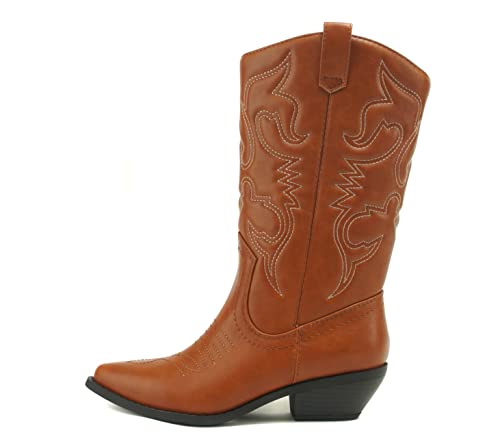 Soda Reno Women's Cowboy Knee High Boots - Cognac