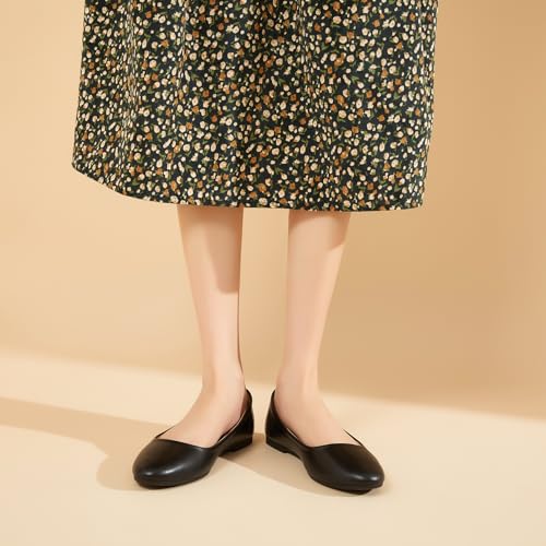Comfortable Women's Black Ballet Flats Shoes PU Leather