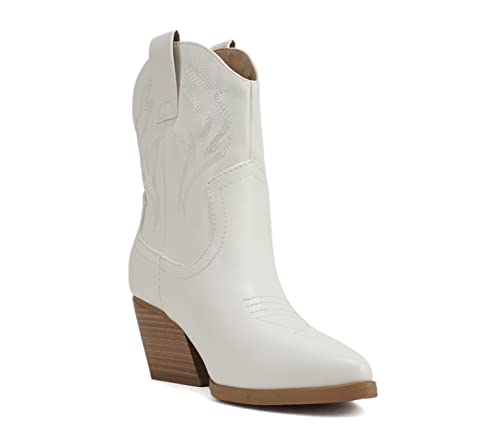 Soda Women's Western Stitched Low Heel Ankle Booties