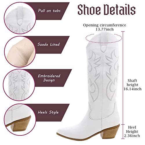 Embroidered Cowboy Boots with Chunky Stacked Heel for Women